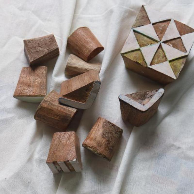Handmade Wooden Printing Block Set | Indian Hand Carved Wood Stamps for Fabric, Paper & Clay