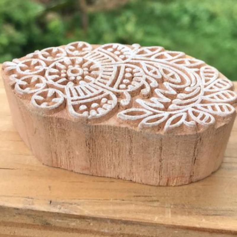 Paisley Flower Wooden Block Stamp for Fabric, Clay, Pottery & Paper Crafts