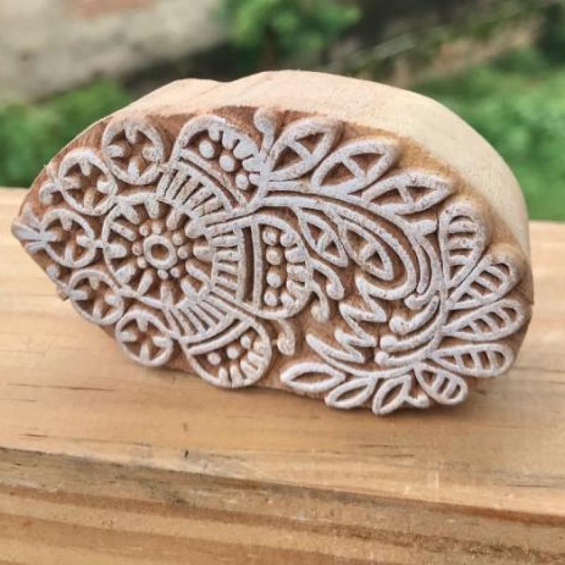 Paisley Flower Wooden Block Stamp for Fabric, Clay, Pottery & Paper Crafts