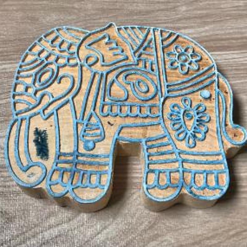 Elephant Wooden Stamp | Indian Folk Art Block Print for Fabric & Crafts