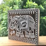 Majestic Elephant Wood Block Stamp Folk Art Motif for Fabric, Paper .