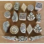 Handcarved Wooden Printing Blocks Set | Floral, Paisley & Geometric Stamps for Fabric, Paper, Clay & Textile Printing – 18 Blocks