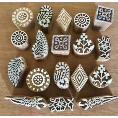 Handcarved Wooden Printing Blocks Set | Floral, Paisley & Geometric Stamps for Fabric, Paper, Clay & Textile Printing – 18 Blocks