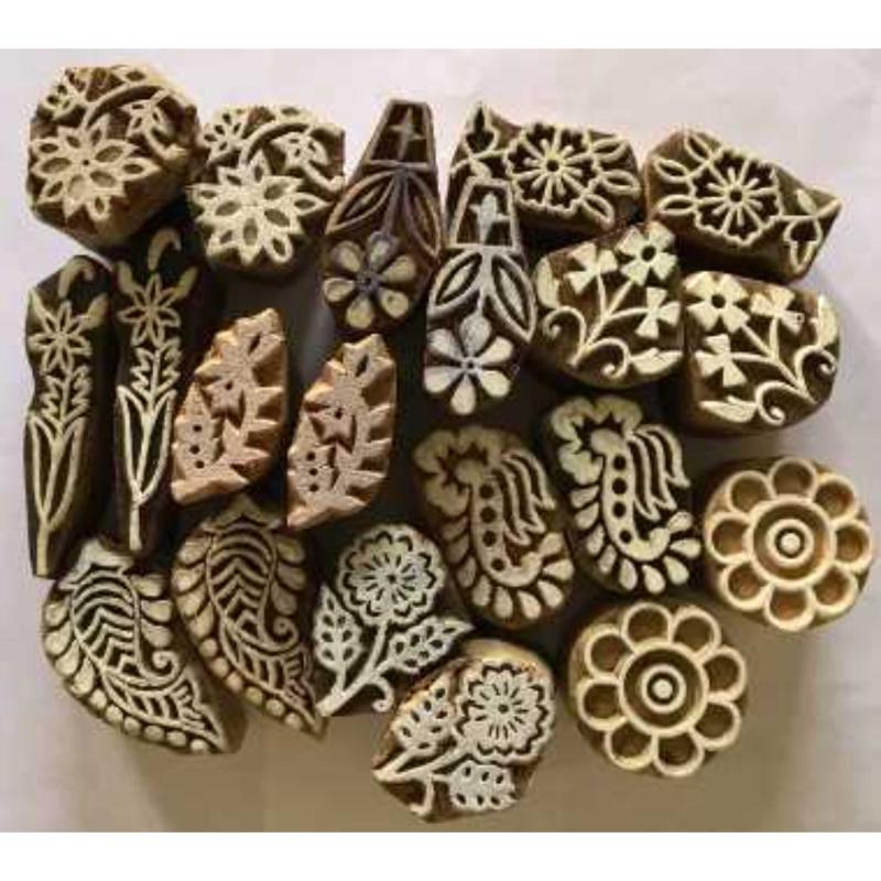 Hand Carved Wooden Printing Blocks Set | Indian Block Print Stamps for Fabric, Clay, Pottery & Textile Printing Wood Stamp Set 20