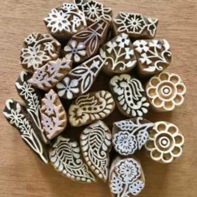 Hand Carved Wooden Printing Blocks Set | Indian Block Print Stamps for Fabric, Clay, Pottery & Textile Printing Wood Stamp Set 20