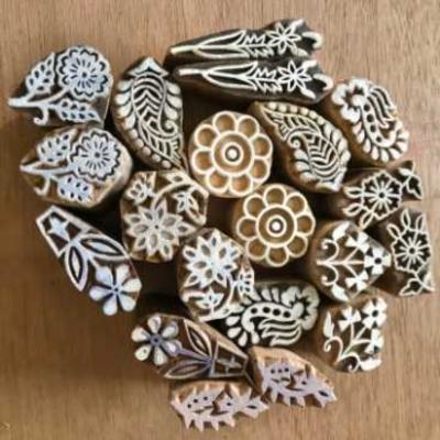 Hand Carved Wooden Printing Blocks Set | Indian Block Print Stamps for Fabric, Clay, Pottery & Textile Printing Wood Stamp Set 20