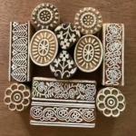 Hand Carved Wooden Block Printing Stamp Set | Indian Floral Leaf Design Wood Blocks for Fabric, Textile Clay & Paper Printing 12 Blocks