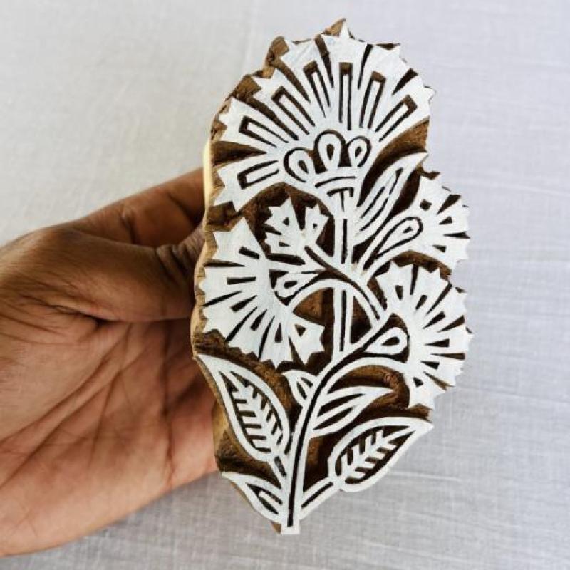 Floral Bold Botanical Wooden Printing Block | Hand-Carved Indian Floral Stamp for Textile & Paper Crafts