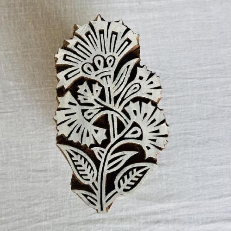 Floral Bold Botanical Wooden Printing Block | Hand-Carved Indian Floral Stamp for Textile & Paper Crafts