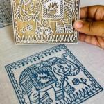 Majestic Elephant Wood Block Stamp Folk Art Motif for Fabric, Paper .