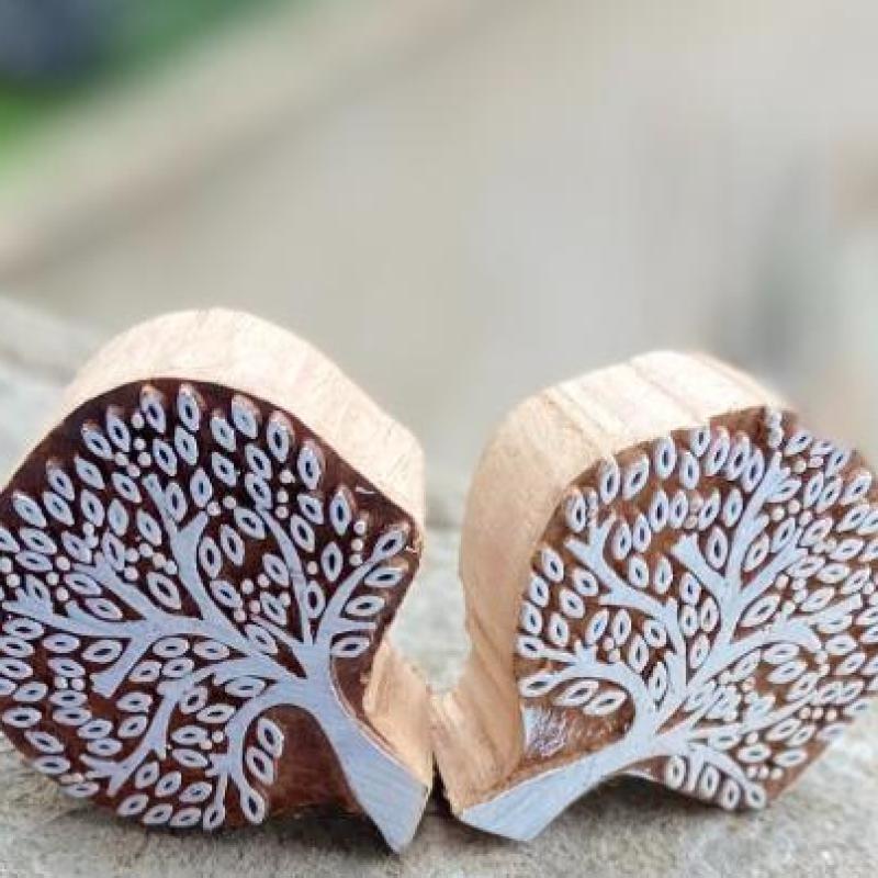 Tree of Life Wooden Block Stamp – Pack of 2 (White Engraved) Wooden sheesham Stamp Tree Block stamp
