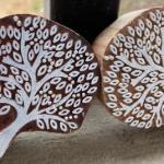 Tree of Life Wooden Block Stamp – Pack of 2 (White Engraved) Wooden sheesham Stamp Tree Block stamp