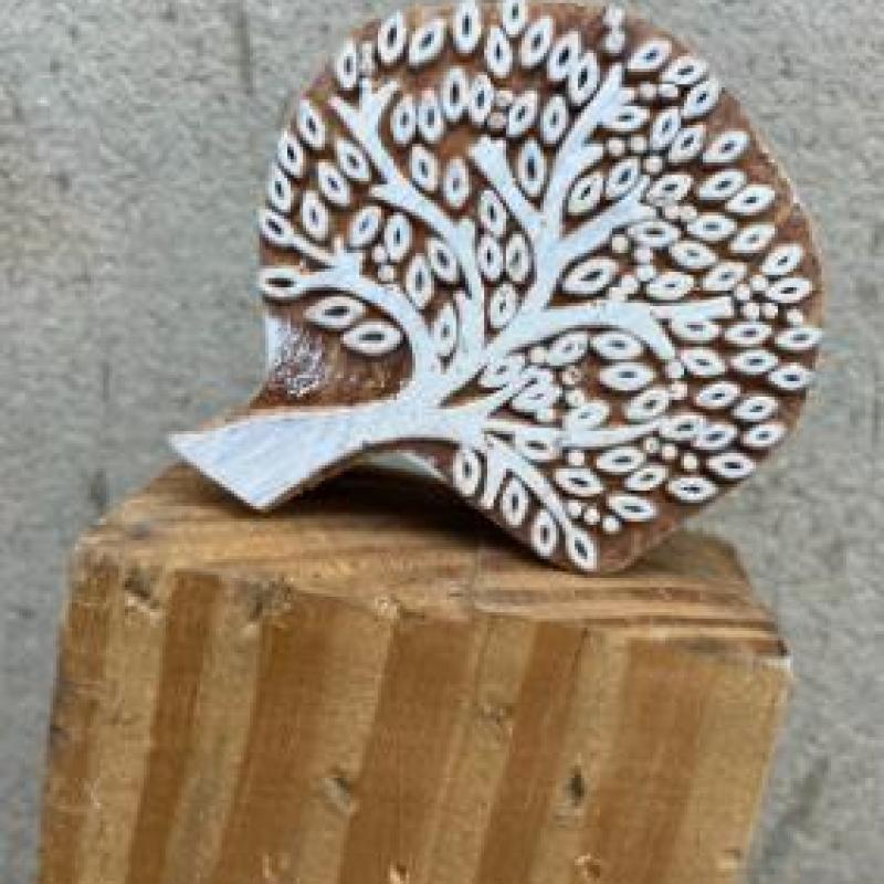 Tree of Life Wooden Block Stamp – Pack of 2 (White Engraved) Wooden sheesham Stamp Tree Block stamp