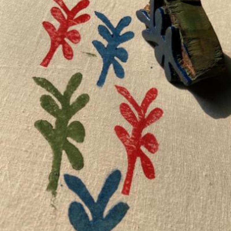 Handmade Wooden Block Stamp | Leaf Design Stamp Tool for Fabric